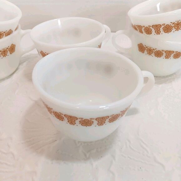 Set Of 6 Pyrex Woodland Brown Floral Coffee Cups 1970s Mid Century - Picture 8 of 10